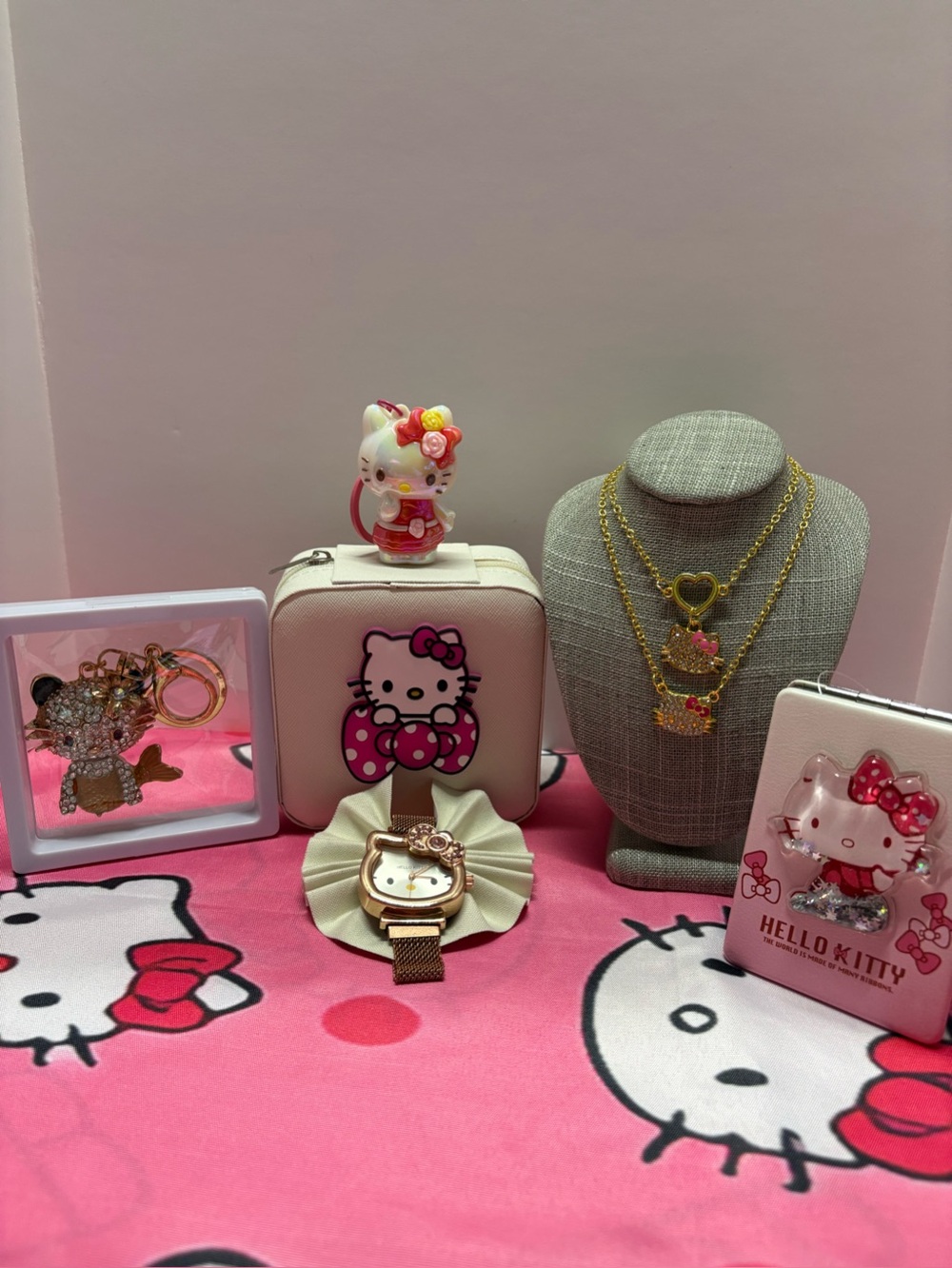 Hello Kitty Bling! Watch, Necklace, Bracelet, Jewelry Box, Mirror, Keychain, and
